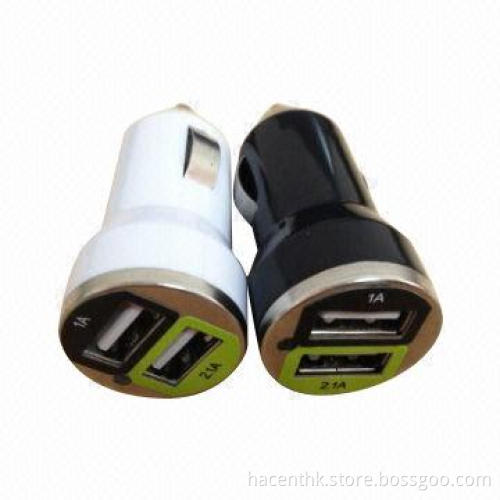 Dual-USB Car Chargers/Adapters, 5V, 2.1A, TUV, 10 Colors Available